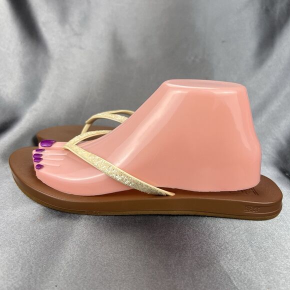 Reef Stargazer‎ Thong Sandals Women's 8.5 Yellow Sparkle Flip Flops Summer Beach - Picture 8 of 15